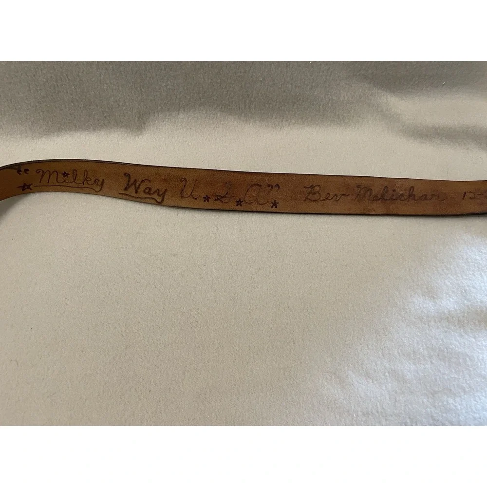 Tooled Leather Belt Red White & Blue Stars Western Cowgirl Brown Vtg 27-31.5